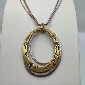 Chico’s Long Mixed Metal Oval Pendant Necklace Gold Silver Tone
